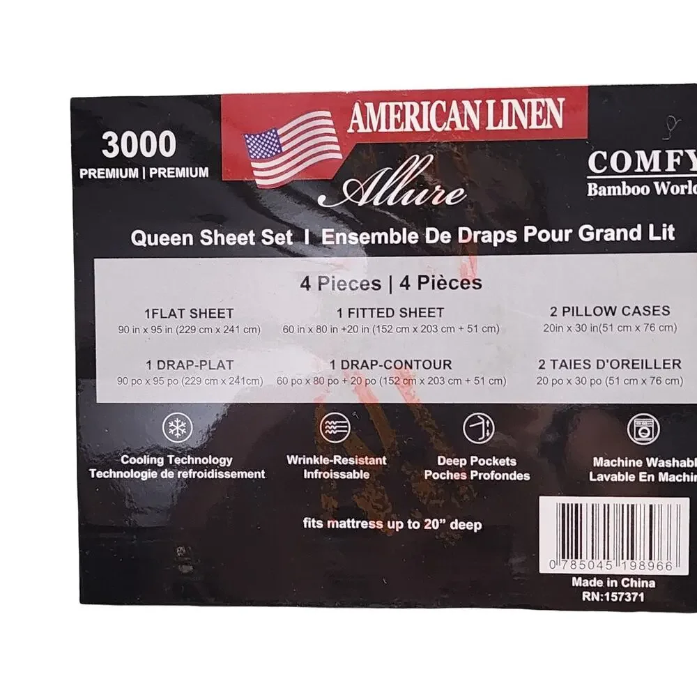 American Linen Allure 3000 Queen Sheet Set Comfy Bamboo World Emerald Green 4Pc
